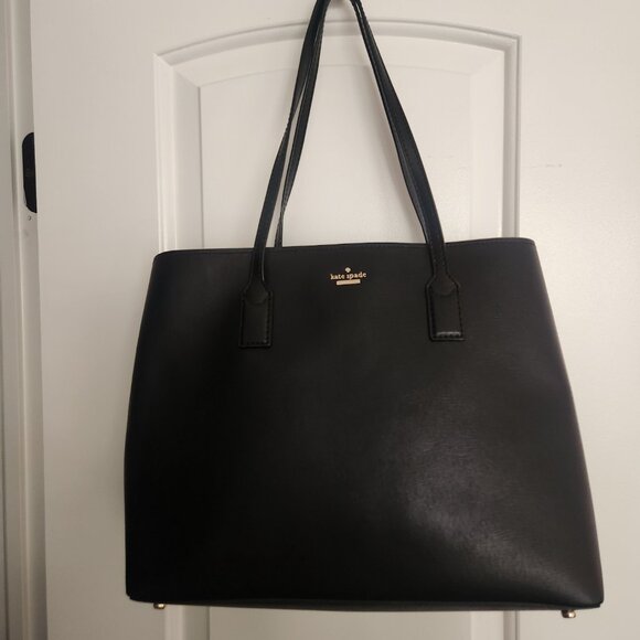 NEW-Kate Spade 100% Leather Tote Shoulder Bag-Black & Leopard- $359 RETAIL - Picture 1 of 13